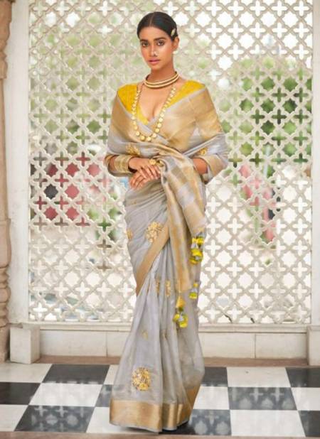 Gray Colour Rabab Kimora New Latest Designer Organza Silk Ethnic Wear Saree Collection 2011